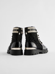Baker by Ted Baker Girls Quilted Lace Up Black Boots with Gold Trims - Image 3 of 5