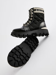 Baker by Ted Baker Girls Quilted Lace Up Black Boots with Gold Trims - Image 4 of 5