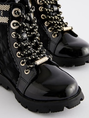 Baker by Ted Baker Girls Quilted Lace Up Black Boots with Gold Trims - Image 5 of 5