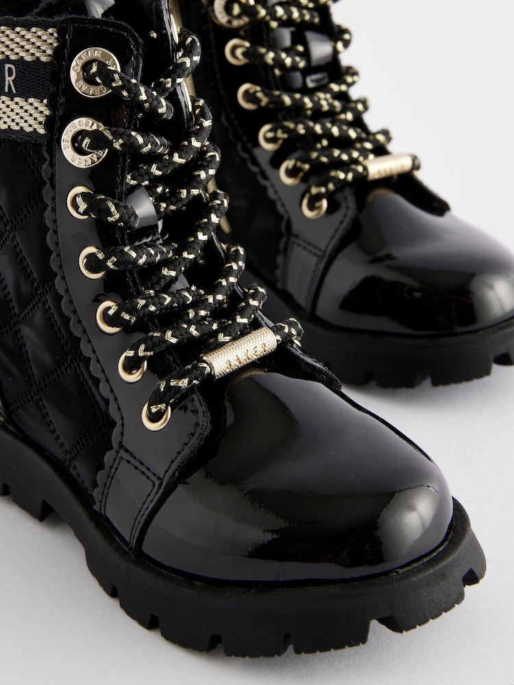 Baker by Ted Baker Girls Quilted Lace Up Black Boots with Gold Trims - Image 5 of 5