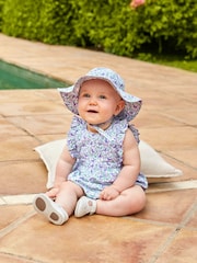 JoJo Maman Bébé Lilac 2-Piece Butterfly Bloom Print Bubble Romper & Floppy Hat Set - Image 1 of 6
