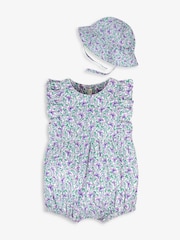 JoJo Maman Bébé Lilac 2-Piece Butterfly Bloom Print Bubble Romper & Floppy Hat Set - Image 3 of 6