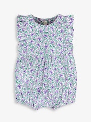 JoJo Maman Bébé Lilac 2-Piece Butterfly Bloom Print Bubble Romper & Floppy Hat Set - Image 4 of 6