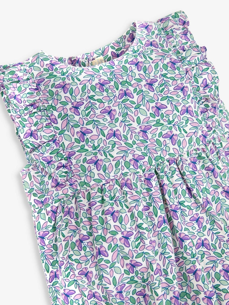 JoJo Maman Bébé Lilac 2-Piece Butterfly Bloom Print Bubble Romper & Floppy Hat Set - Image 6 of 6