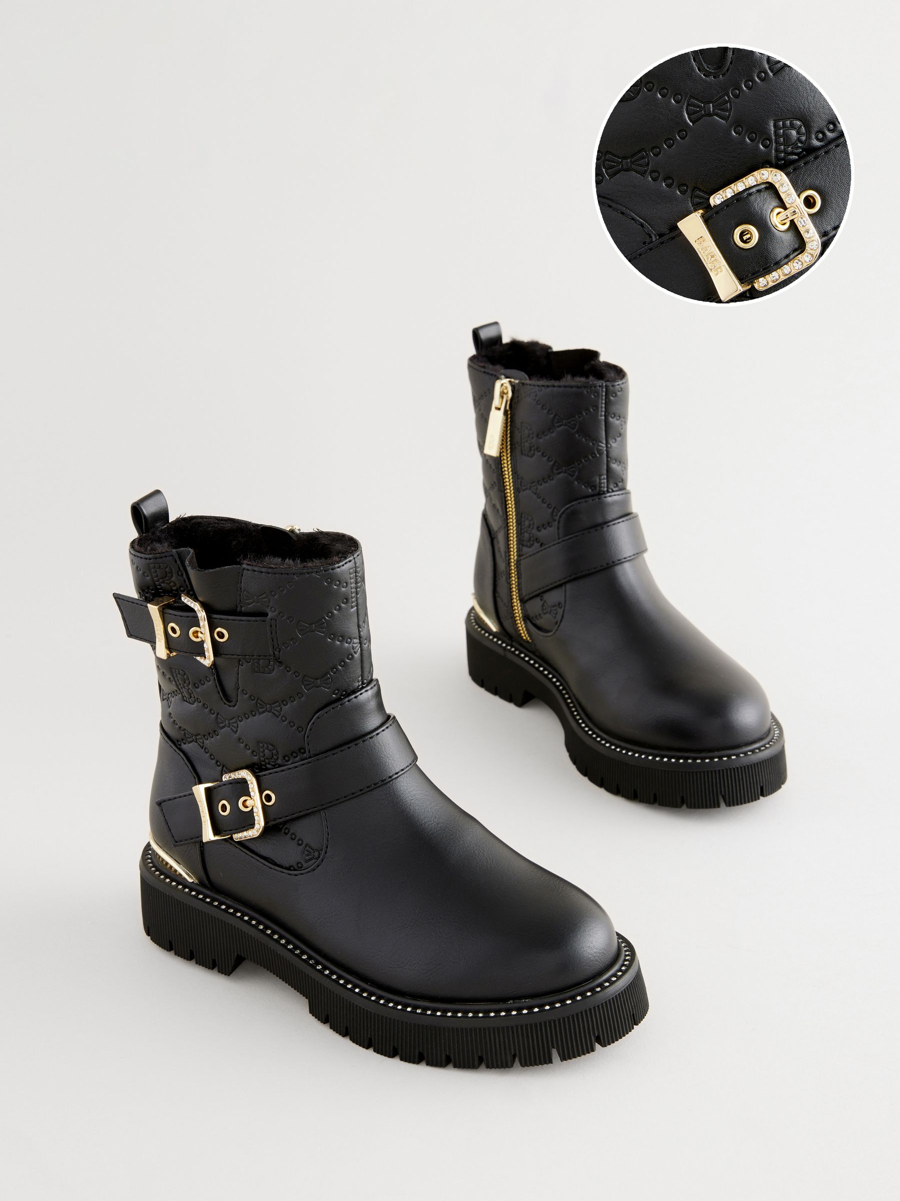 Buy Baker by Ted Baker Girls Gold Buckled Black Boots from Next Luxembourg