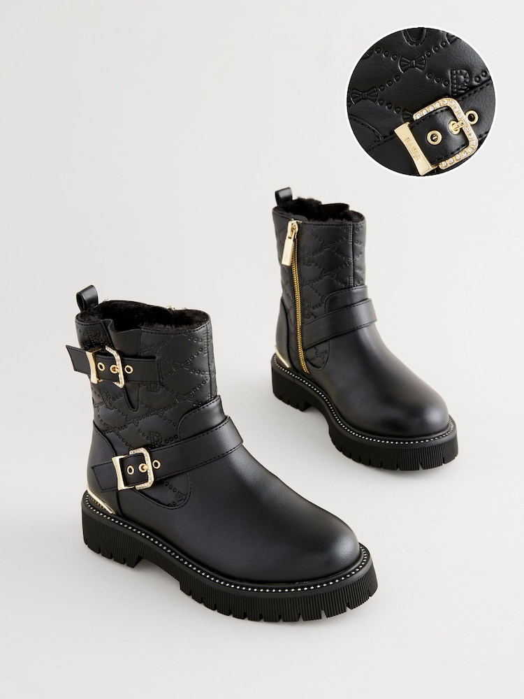 Baker by Ted Baker Girls Gold Buckled Black Boots - Image 1 of 6