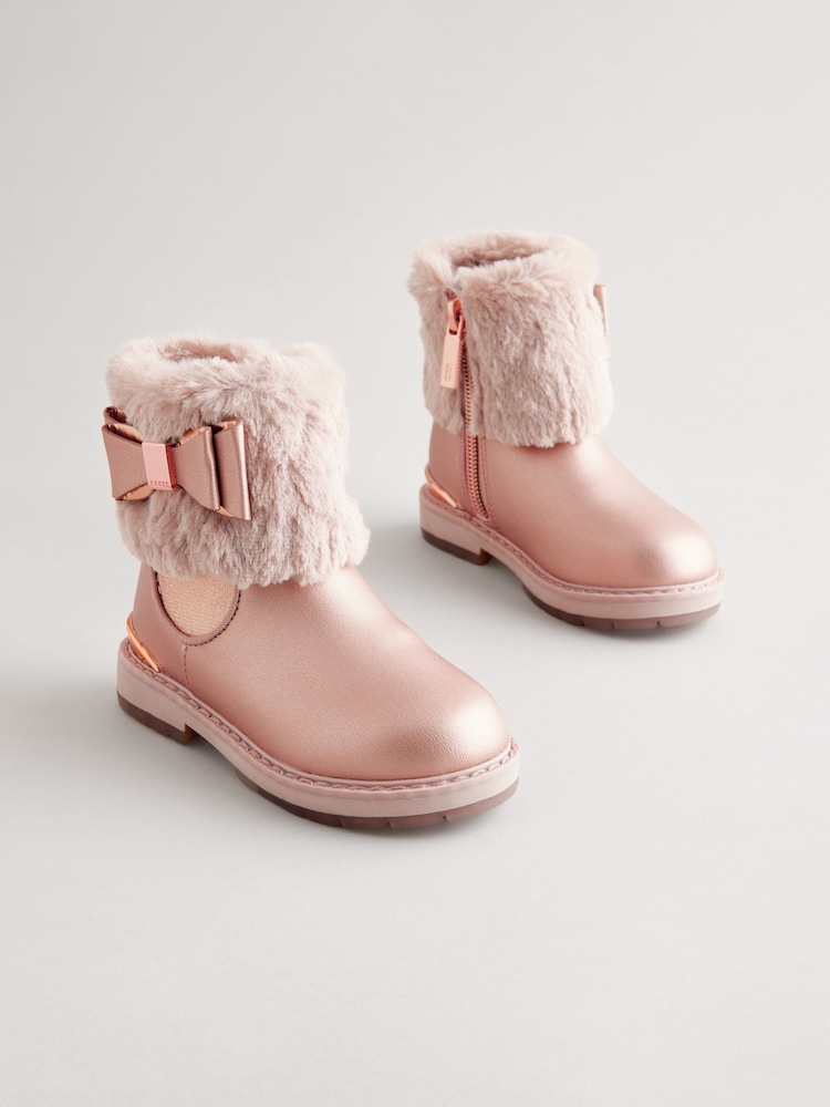 Baker by Ted Baker Girls Pink Faux Fur Cuff Ankle Boots - Image 1 of 6
