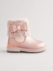 Baker by Ted Baker Girls Pink Faux Fur Cuff Ankle Boots - Image 2 of 6