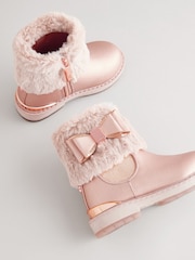 Baker by Ted Baker Girls Pink Faux Fur Cuff Ankle Boots - Image 5 of 6