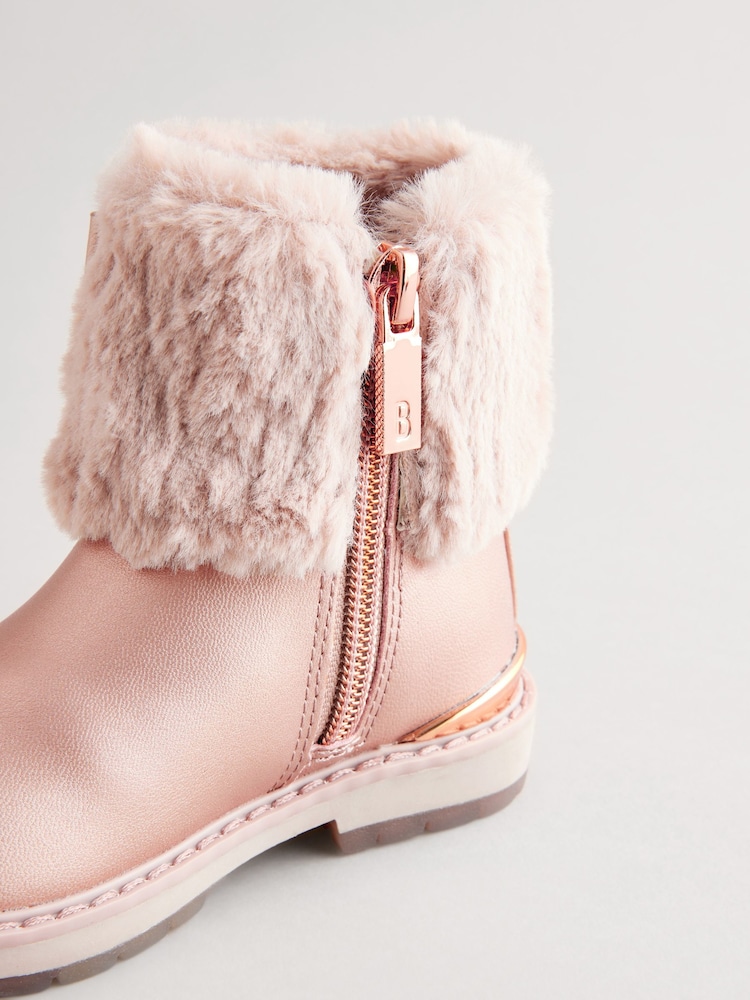 Baker by Ted Baker Girls Pink Faux Fur Cuff Ankle Boots - Image 6 of 6