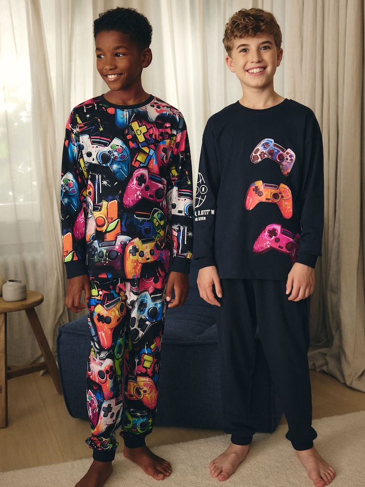 Black/Pink Game Controller Long Sleeve Pyjamas 2 Pack (3-16yrs) - Image 1 of 13 Black/Pink Game Controller Long Sleeve Pyjamas 2 Pack (3-16yrs) - Image 1 of 13