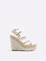 River Island Gold Strappy Wedge Sandals - Image 1 of 4