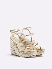 River Island Gold Strappy Wedge Sandals - Image 2 of 4