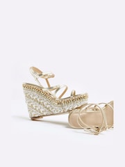 River Island Gold Strappy Wedge Sandals - Image 4 of 4