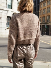 Neutral Brown Cropped High Neck Long Sleeve Jumper - Image 4 of 7