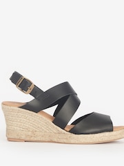 Barbour® Black Yolanda Leather Espadrille Wedge Sandals - Image 1 of 5