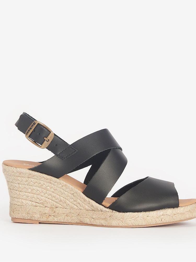 Barbour® Black Yolanda Leather Espadrille Wedge Sandals - Image 1 of 5