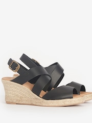 Barbour® Black Yolanda Leather Espadrille Wedge Sandals - Image 2 of 5