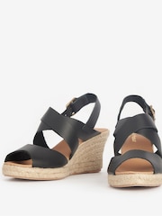 Barbour® Black Yolanda Leather Espadrille Wedge Sandals - Image 3 of 5
