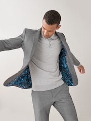 Light Grey Skinny Fit Two Button Suit Jacket - Image 6 of 10