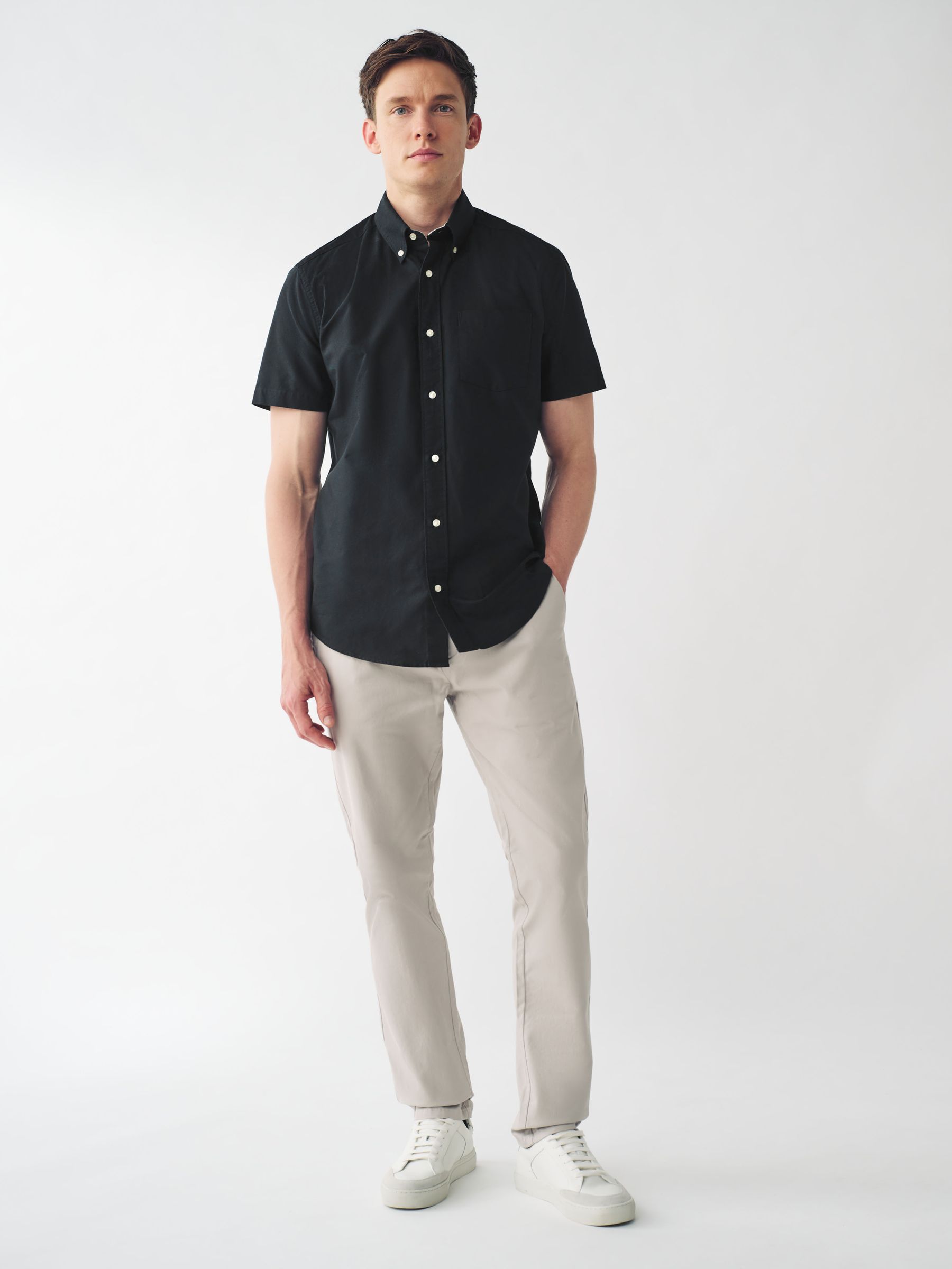 Black Regular Fit Short Sleeve Oxford Shirt