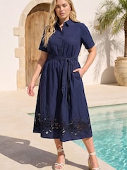 Roman Blue Curve Poplin Floral Shirt Dress - Image 1 of 4