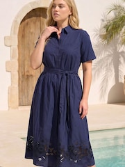 Roman Blue Curve Poplin Floral Shirt Dress - Image 2 of 4