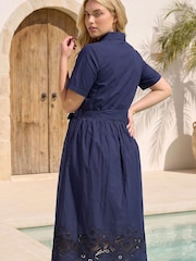 Roman Blue Curve Poplin Floral Shirt Dress - Image 3 of 4