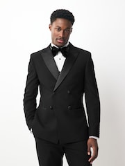 Black Slim Fit Tuxedo Suit: Jacket - Image 1 of 6