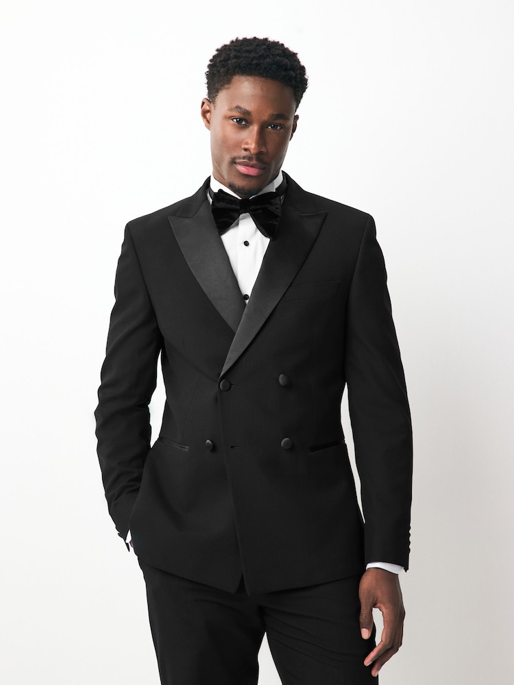 Black Slim Fit Tuxedo Suit: Jacket - Image 1 of 6