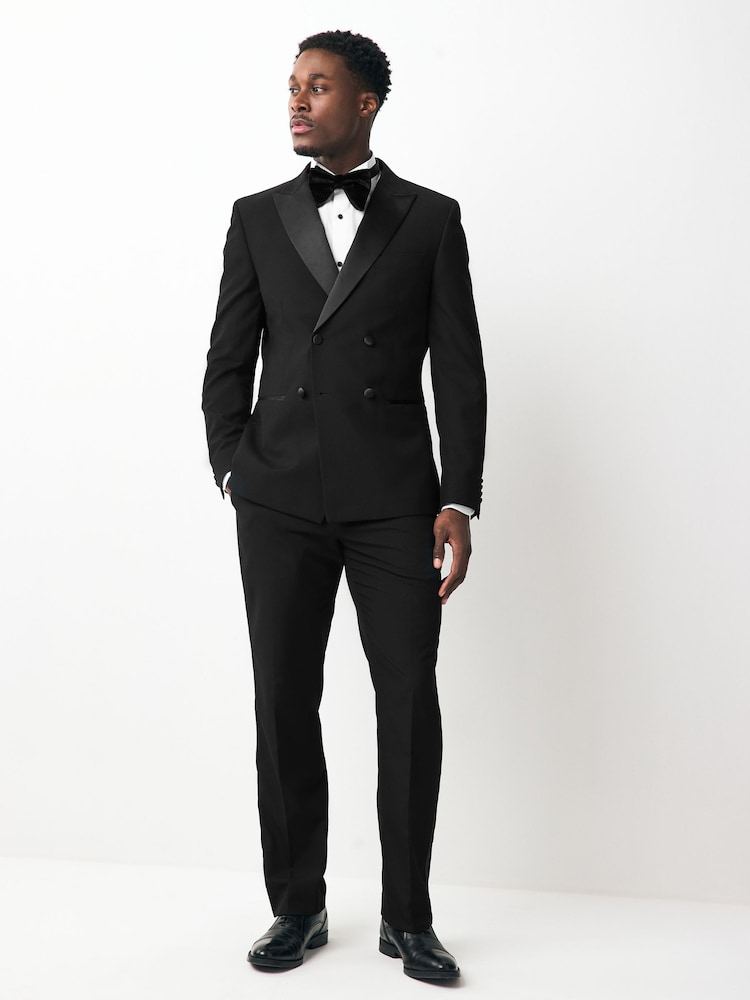 Black Slim Fit Tuxedo Suit: Jacket - Image 3 of 12