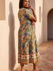 Roman Green Curve Leaf Print Button Maxi Dress - Image 2 of 4