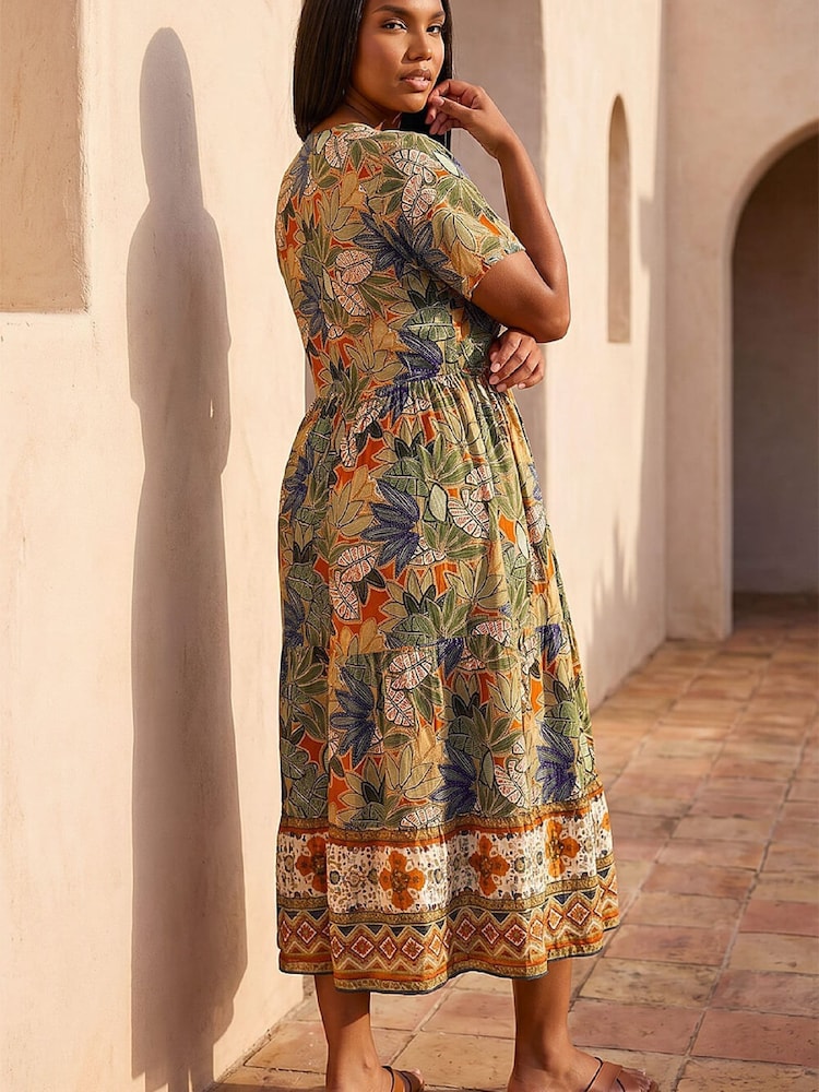 Roman Green Curve Leaf Print Button Maxi Dress - Image 2 of 4