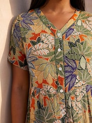 Roman Green Curve Leaf Print Button Maxi Dress - Image 4 of 4