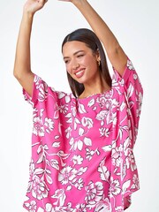 Roman Pink Floral Print Button Back Top - Image 1 of 1