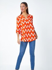 Roman Orange Zig Zag Print Pleat Detail Top - Image 3 of 5