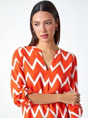 Roman Orange Zig Zag Print Pleat Detail Top - Image 4 of 5