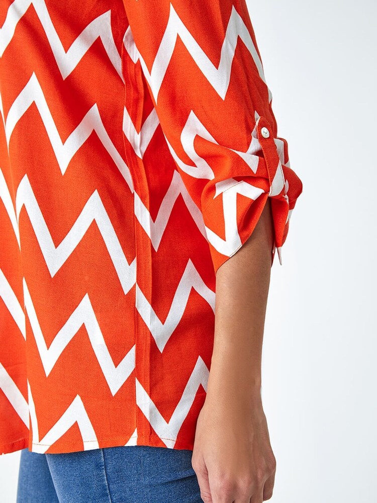 Roman Orange Zig Zag Print Pleat Detail Top - Image 5 of 5