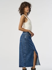 ONLY Blue 100% Cotton Denim Midi Skirt With Front Split - Image 4 of 7