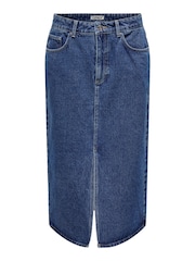 ONLY Blue 100% Cotton Denim Midi Skirt With Front Split - Image 6 of 7