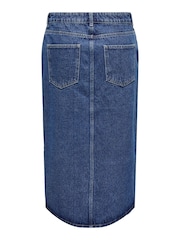 ONLY Blue 100% Cotton Denim Midi Skirt With Front Split - Image 7 of 7