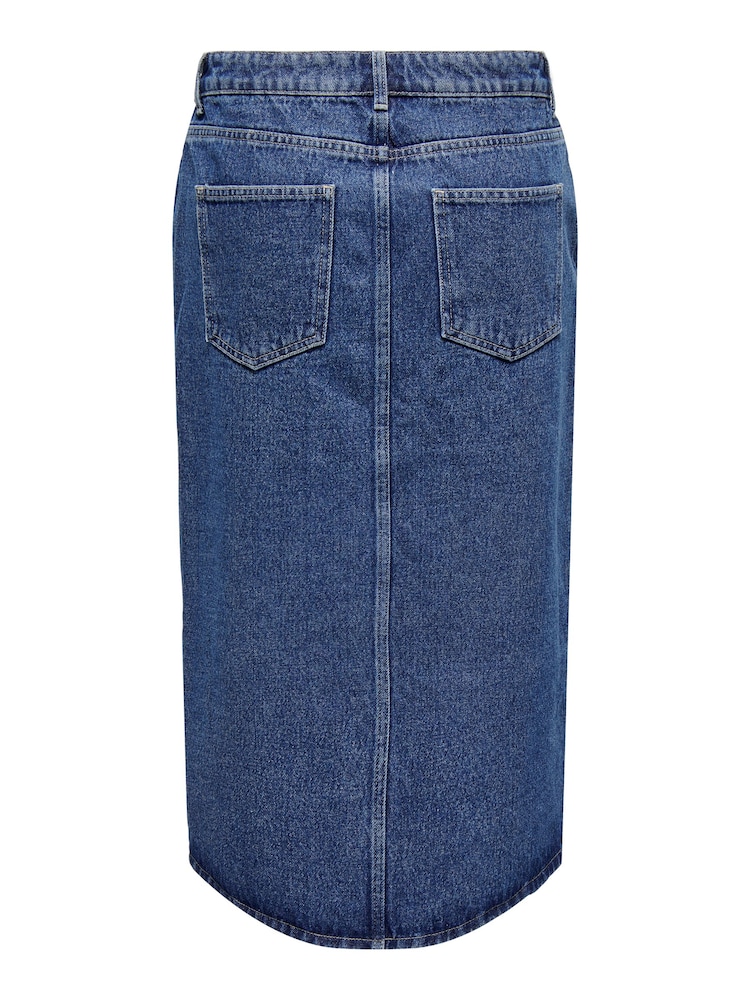 ONLY Blue 100% Cotton Denim Midi Skirt With Front Split - Image 7 of 7