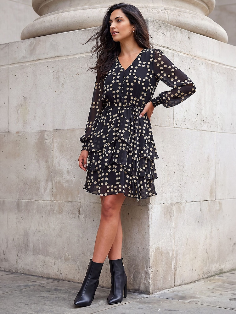 Roman Black Spot Tie Waist Dress - Image 2 of 4 Roman Black Spot Tie Waist Dress - Image 2 of 4