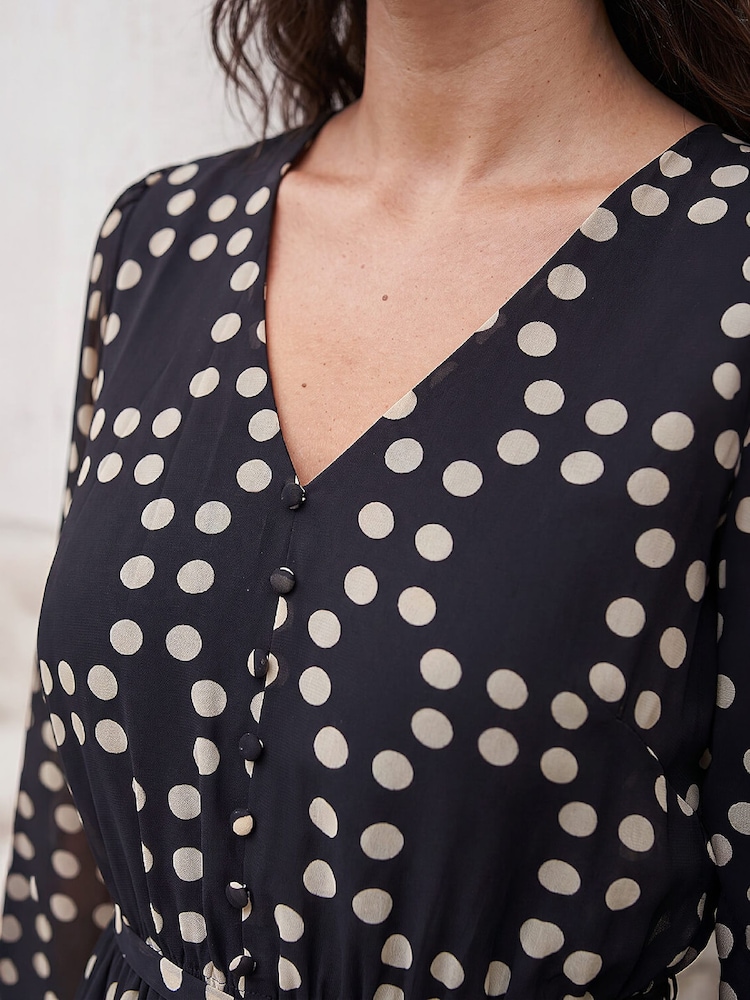 Roman Black Spot Tie Waist Dress - Image 4 of 4 Roman Black Spot Tie Waist Dress - Image 4 of 4