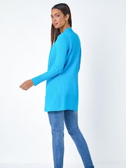 Roman Blue Longline Stretch Ribbed Cardigan - Image 3 of 5