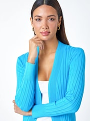 Roman Blue Longline Stretch Ribbed Cardigan - Image 4 of 5