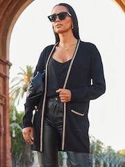 Sosandar Black Longline Chain Trim Cardigan - Image 1 of 5