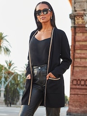 Sosandar Black Longline Chain Trim Cardigan - Image 3 of 5