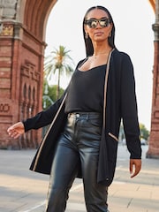 Sosandar Black Longline Chain Trim Cardigan - Image 4 of 5