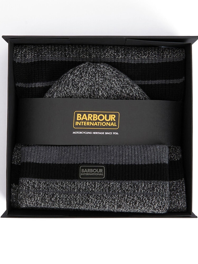 Barbour International Black Boston Beanie  Scarf Gift Set - Image 1 of 7